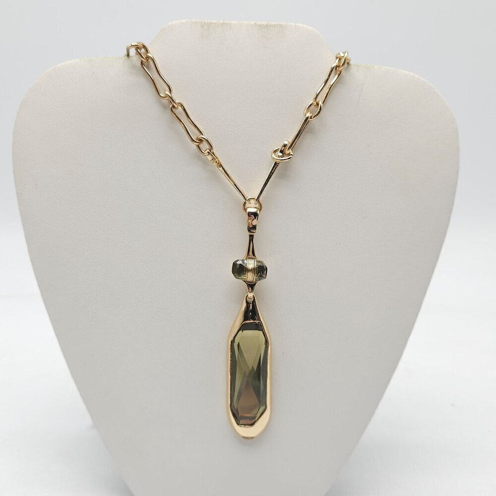 Robert Lee Morris RLM Gold Plated Necklace Faceted Glass Pendant Chain Link